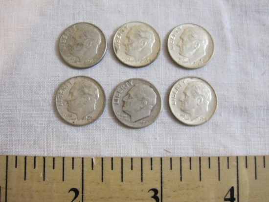 6 Silver Roosevelt Dimes: 1947, 1961, 1962 and 3 1964, 14.9 g