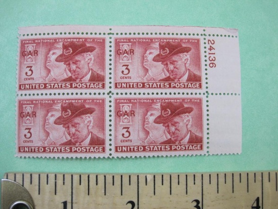Block of 4 1949 3 cent Final National Encampment of the GAR US postage stamps, #985