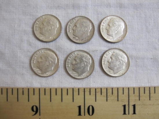 Six 1964 Silver Roosevelt Dimes, 14.8 g