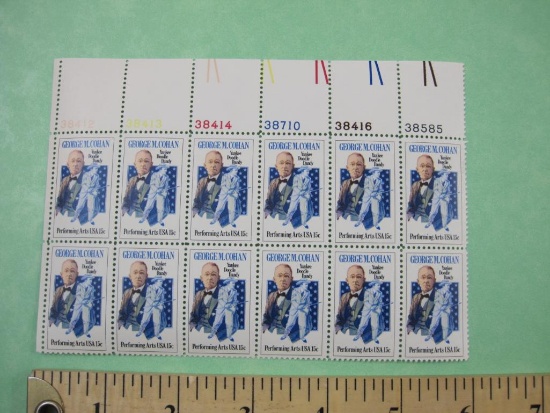 Block of 12 15 cent George M. Cohan US postage stamps, #1756