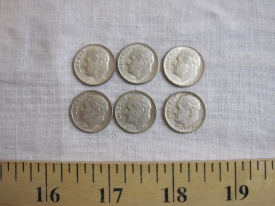 Six 1964 Silver Roosevelt Dimes, 14.9 g