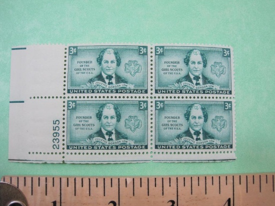 Block of 4 3 cent 1948 Juliette Gordon Low US postage stamps, #974