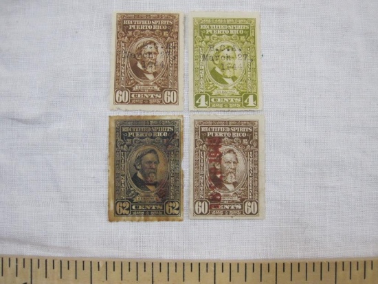 Four Rectified Spirits Puerto Rico Tax Stamps