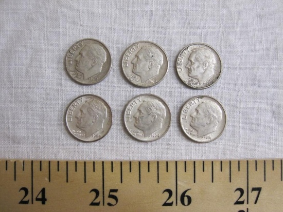 Six Silver Roosevelt Dimes: 2 19Six1 and 4 19Six4, 15.0 g