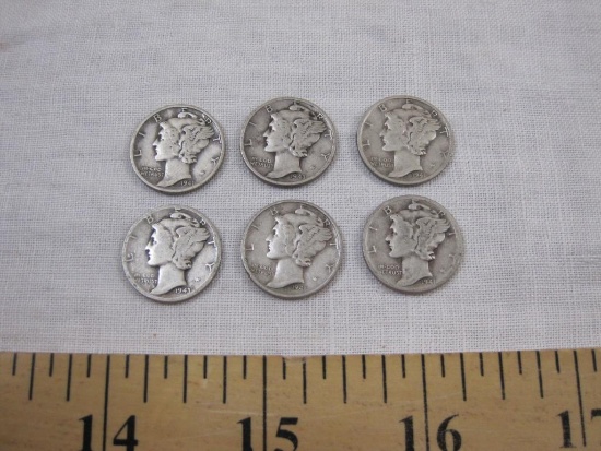 Six Silver Mercury Dimes: 4 1941 and 2 1943, 14.6 g