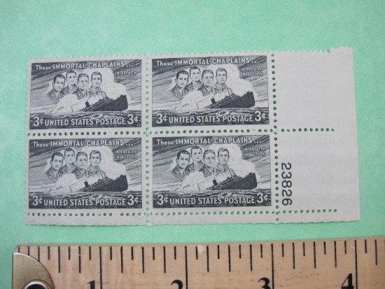 Block of 4 1948 3 cent These Immortal Chaplains US postage stamps, #956