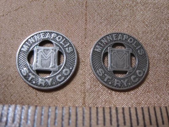 Lot of 2 Minneapolis St. Ry.Co. transit tokens