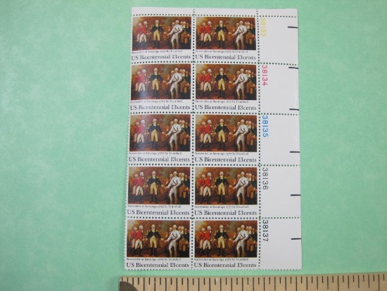 Block of 10 1977 13 cent US Bicentennial/Surrender at Saratoga US postage stamps, #1728