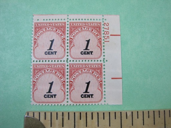 Block of 4 1959 1 cent Postage Due US postage stamps, #J89