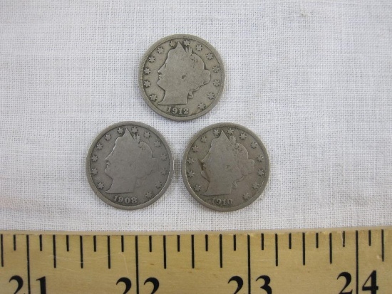 Three V Nickels, 1908 1910 & 1912