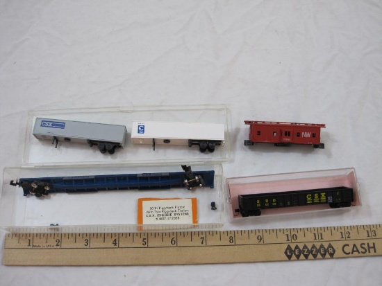Lot of N Scale Train Cars and Trailers including C&O/CSX, NW, and Chessie Systems, Con-Cor,