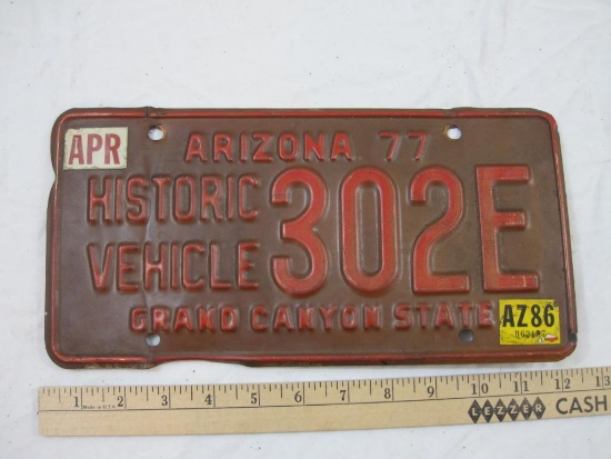 Vintage Arizona 1977 Historic Vehicle Copper License Plate 302E, Grand Canyon State, 10 oz