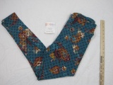 New LuLaRoe Tall & Curvy (TC) Leggings, teal background with floral and triangle design, 7 oz