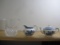Lot includes Solid Leaded Crystal Ice Bucket, Painted Ceramic Tea Kettle and Painted Ceramic Creamer