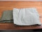 Two Dark Green Linen Valences and One Light Green Linen Curtain