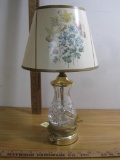 Lovely Crystal Lamp w/ Floral Design on Lampshade