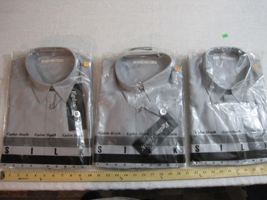 Three NEW Grey Button Down Silk Shirts by Egdon Heath, Size XL, 1 lb