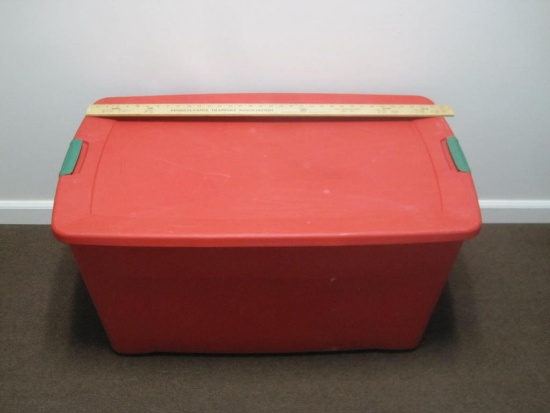 45 Gallon Wheeled Latch Tote, Red with Green Latches