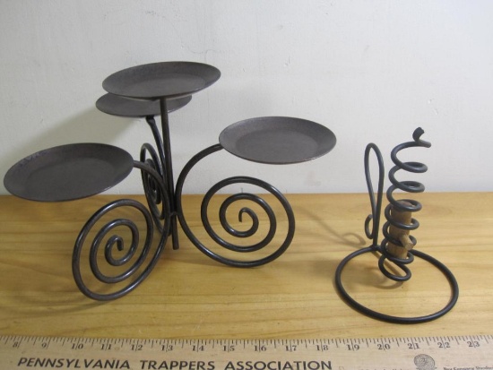Lot of 2 Candle Holders, 1 Candlestick and 1 Four-Position Tea Candle Holder