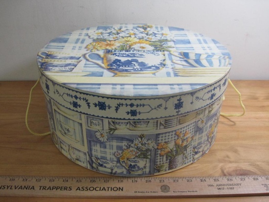 Hat Box w/ Floral Design, 16" Diameter x 7" Height