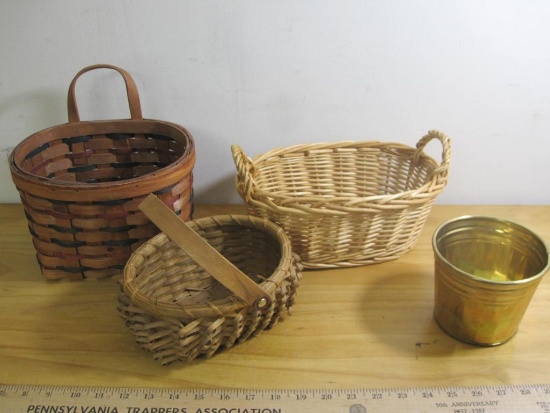 Set of Decorative Baskets, 3 Wicker & 1 Tin