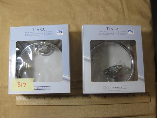 Two Tiara Chrome Towel Rings, New in Box