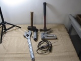 Adjustable wrench, stapler, cutoff tool, power probe and two hammers