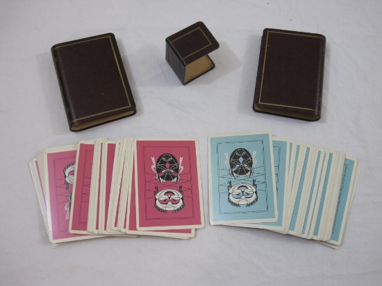 Two Vintage Vargas Playing Card Decks in Card Holders, cards contain artwork from pin-up artist