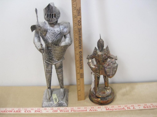 Pair of Metal Knights, music box does not function. Tall knight is 15 inches tall