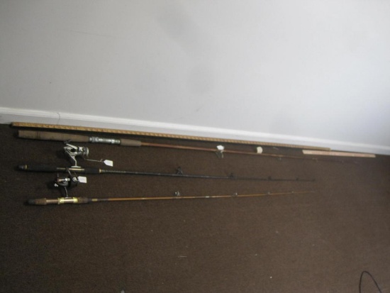 South Bend Rod with Daiwa Reel, Master Graphite C with Penn 101 Reel, Vintage Graphite Pole with