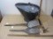 Galvanized Ash Pail with 2 metal shovels and garden tool
