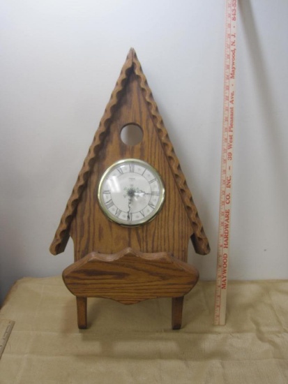 Handmade Oak Wall Clock, approx 27" tall