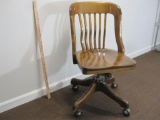 Heavy Vintage Oak Office Swivelling Chair on Rollers