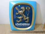 Lowenbrau Plastic Sign, Light Special and Dark Special Beer, approx 18 inches by 13 inches