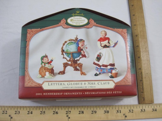 Lettera Globus & Mrs Claus 3-Piece 2001 Membership Ornaments Hallmark Keepsake Ornament Collector's