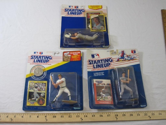 Three Starting Lineup Baseball Collectible Figures including Don Mattingly, Jose Conseco, and Kirk