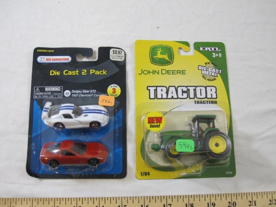 Two Sealed Packages of Die-Cast Cars including ERTL John Deere Tractor and Die-cast 2 Pack, 7 oz