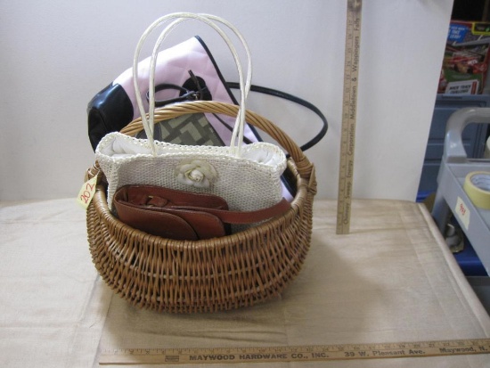 Basketful of four purses, including Jennifer Moore and Nine West, includes basket