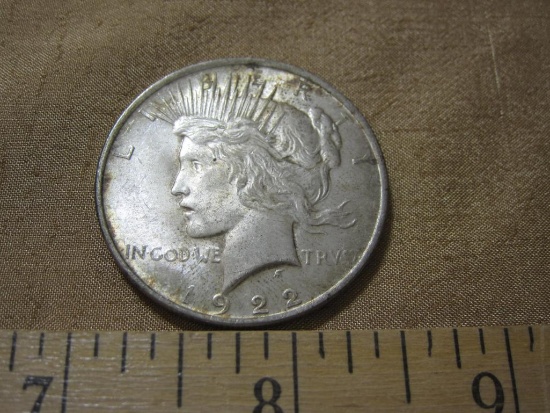 One 1922 Silver Peace Dollar, 26.7 g
