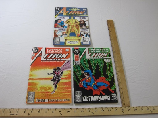 Three Action Comics Comic Books Nos. 598-600, March-May 1988, DC Comics, 8 oz