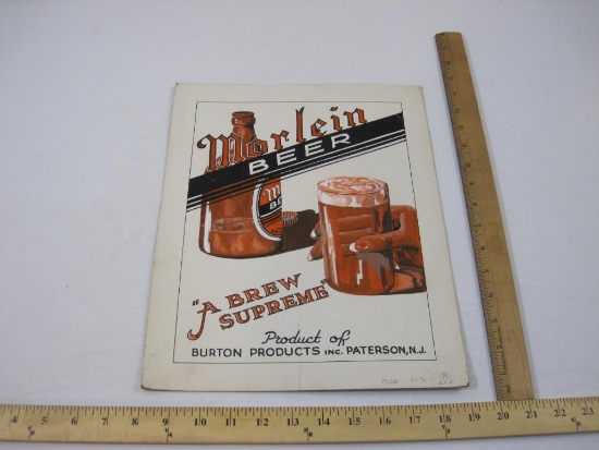 Vintage Morlein Beer Advertising Drawing for Color Reproduction, 11" x 14", cardboard, 3 oz