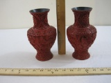 Pair of Vintage Chinese Carved Cinnabar Vases, see pictures for condition, 1 lb 9 oz
