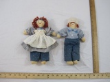 Vintage Handmade Raggedy Ann and Andy Cloth Dolls, 5 oz