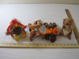 Four TY Beanie Babies including Nuts, Chocolate, Gobbles, and Sly, all tags included and attached, 1