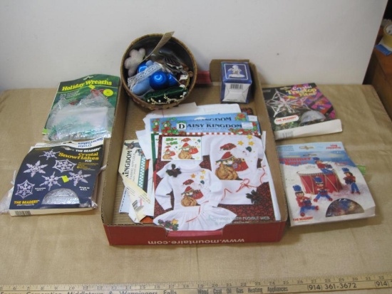 Box Lot of Vintage Christmas items, patterns, Beadery Craft Products and more