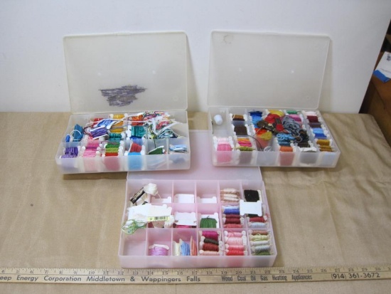 Three Plastic Containers of Embroidery Thread