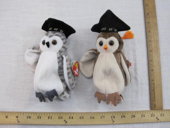 Two TY Graduation Owls including Wise (Class of '98) and Wiser (Class of '99), tags included and
