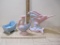 Three Pieces of Haegar Pottery, Pink/Blue Drip Glaze Swan and Swordfish and Musical Cradle - (UPS