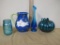Blue and Turquoise Glass Lot - includes signed Fenton Bud Vase