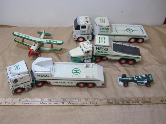 Lot of Hess Vehicles, Truck with Racecar, and Airplane